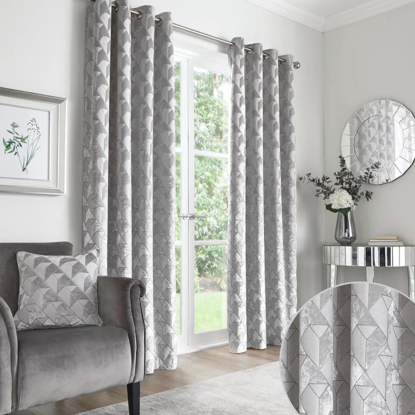 Quentin Eyelet Curtains by Appletree Boutique in Silver