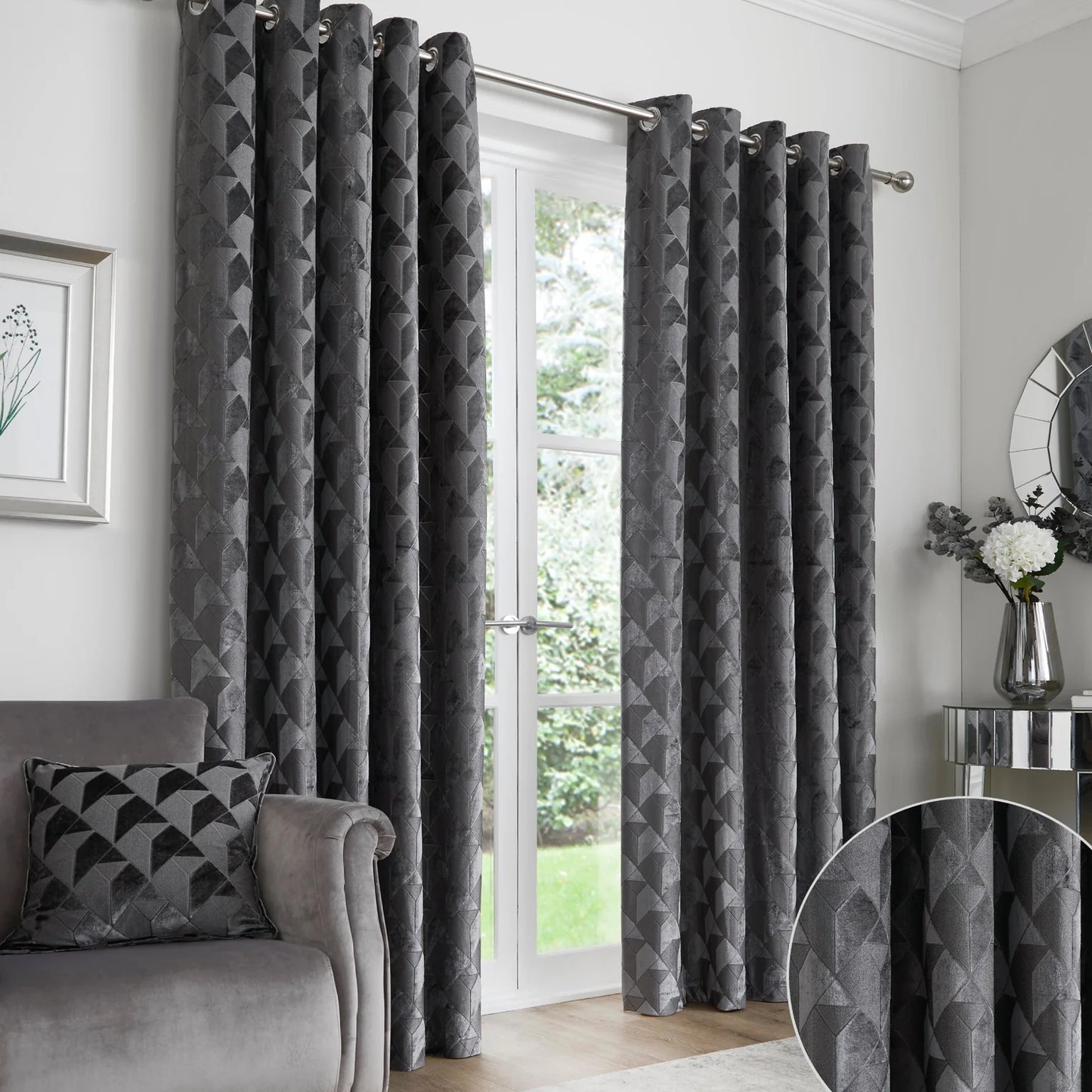 Quentin Eyelet Curtains by Appletree Boutique in Slate