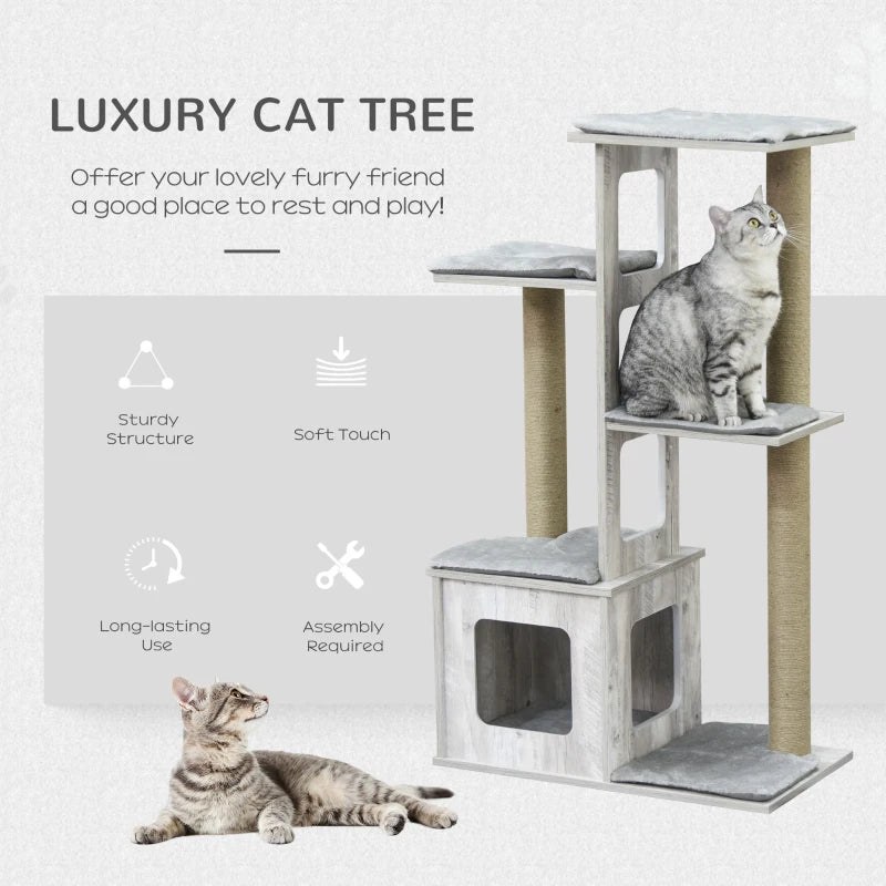 Cat Tree Tower, Activity Centre, with Scratching Posts, Cat House, Perches - Grey