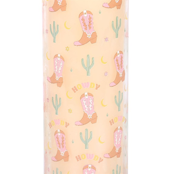 Howdy Cowboy Boot Print Floral Tube Candle