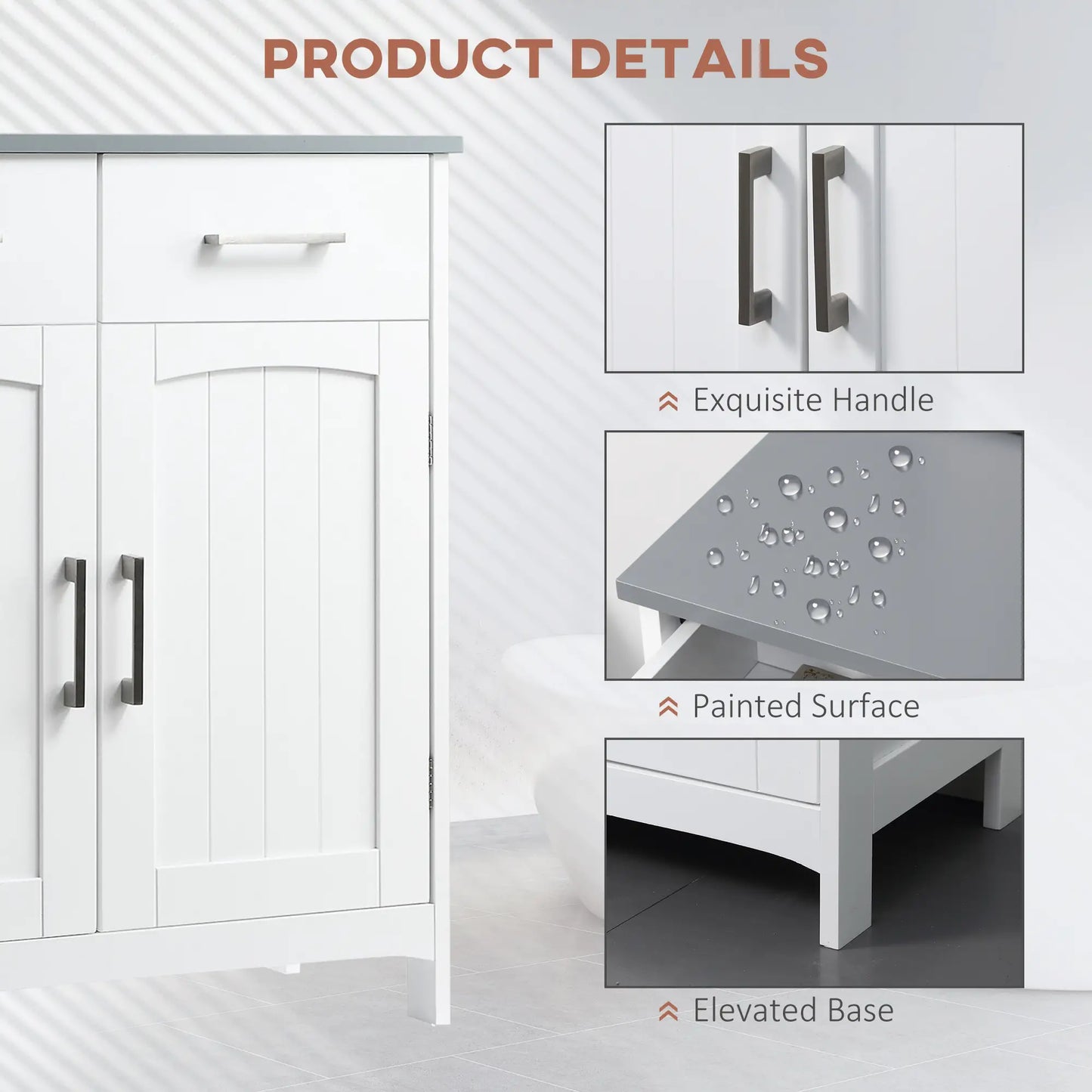 Freestanding White Bathroom Cabinet, Storage Cupboard with 2 Drawers