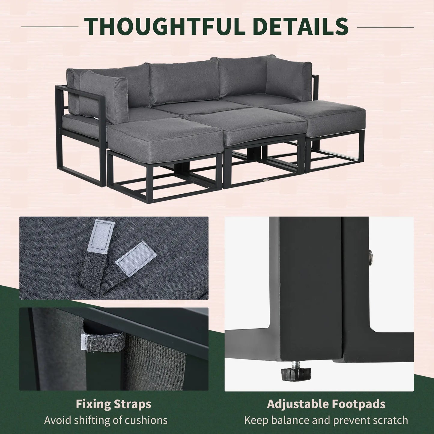 6-Piece Patio Furniture Set – Aluminium Sofa, Daybed, Coffee Table & Footstool