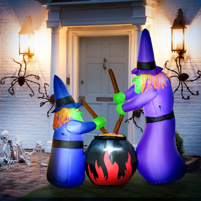 1.8m Inflatable Halloween Lawn Decoration with LED Witches Around A Black Cauldron