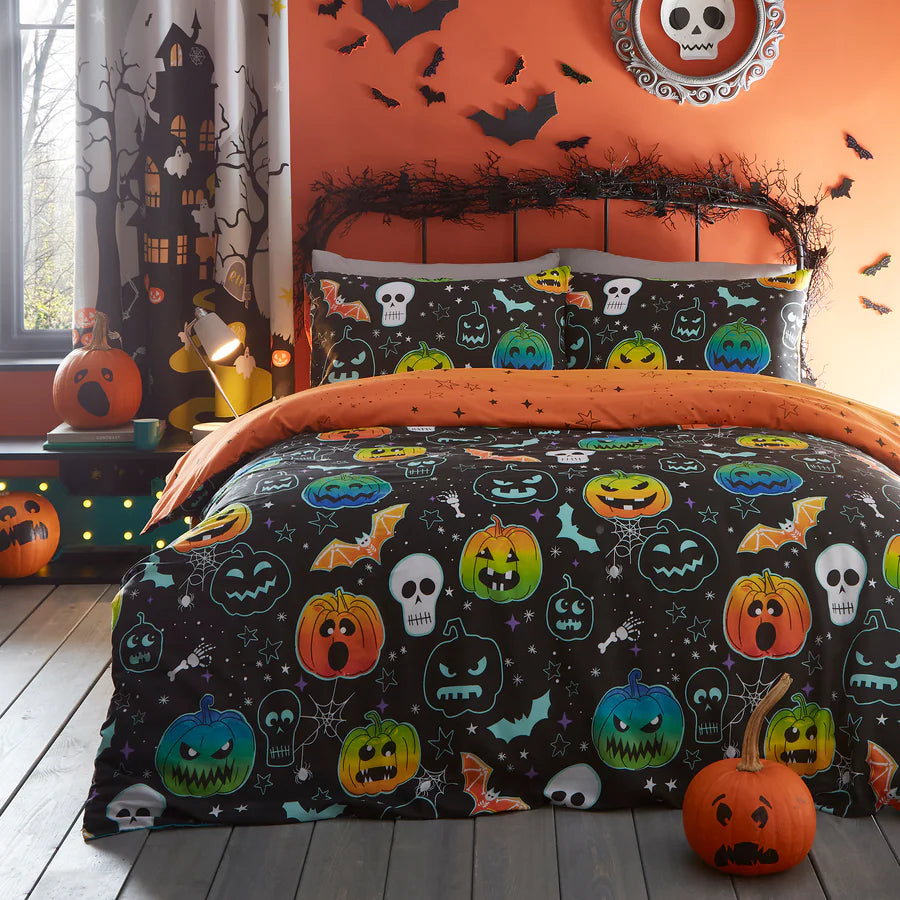 Scary Pumpkins Duvet Cover Set by Bedlam in Black