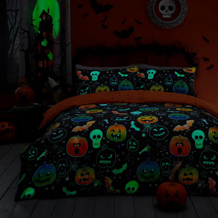 Scary Pumpkins Duvet Cover Set by Bedlam in Black