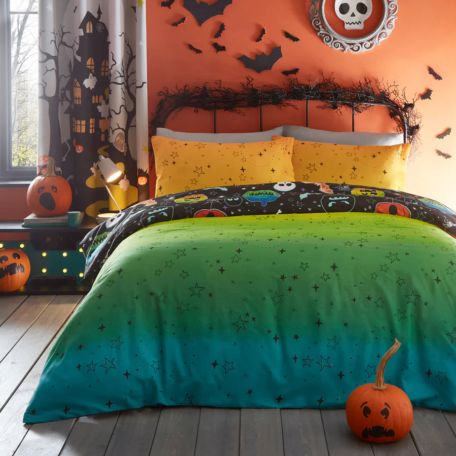 Scary Pumpkins Duvet Cover Set by Bedlam in Black