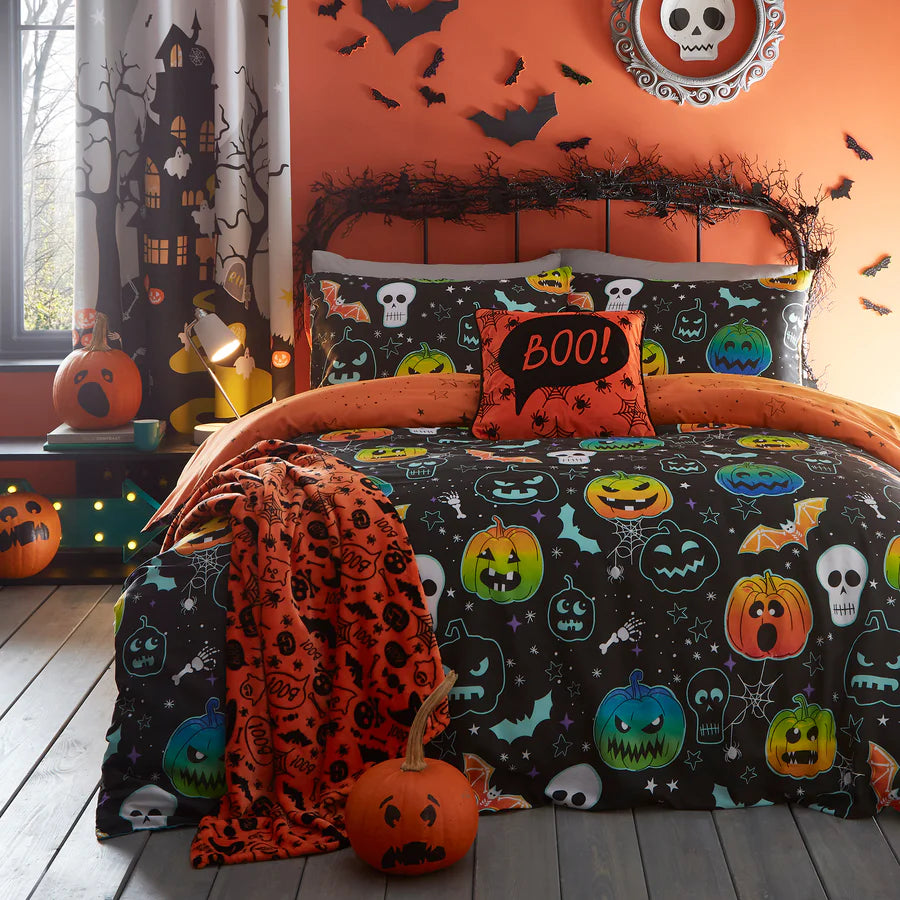 Scary Pumpkins Duvet Cover Set by Bedlam in Black