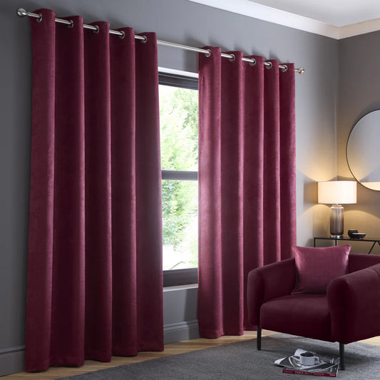 Strata Eyelet Curtains by Fusion in Wine