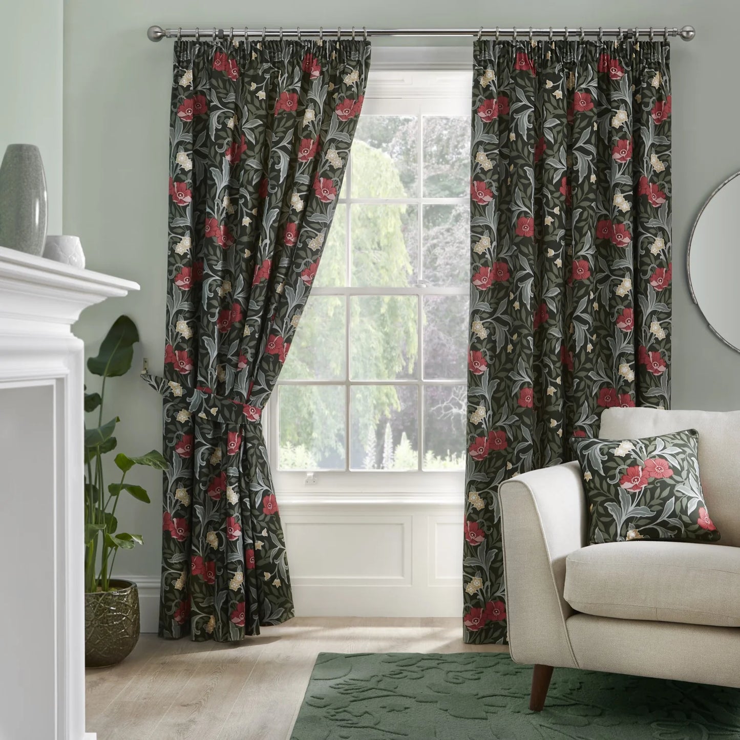 Sandringham Pair of Pencil Pleat Curtains With Tie-Backs by D&D in Green