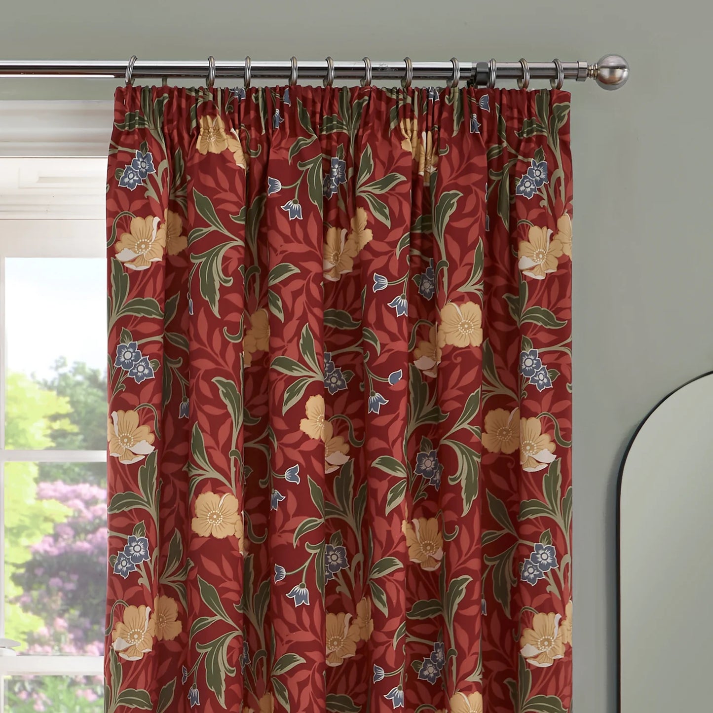 Sandringham Pair of Pencil Pleat Curtains With Tie-Backs by D&D in Red