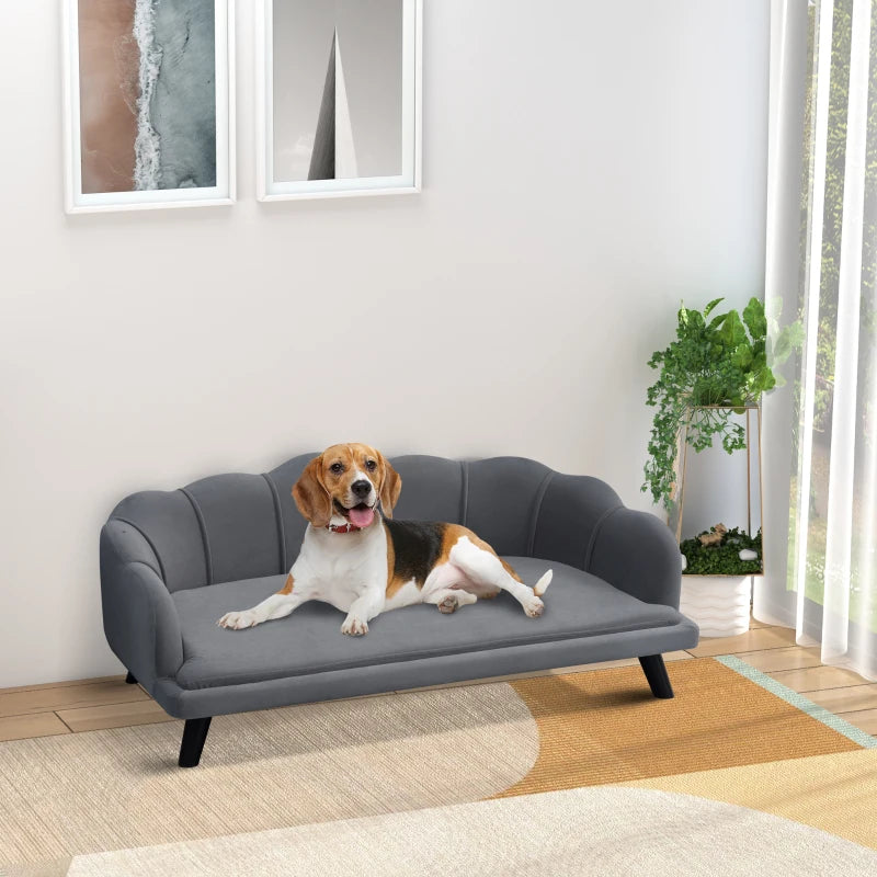 Dog Sofa, Pet Couch Bed for Medium, Large Dogs, with Legs, Cushion - Grey