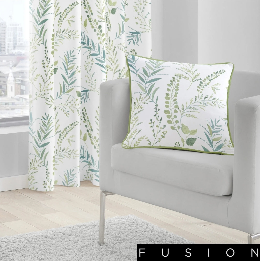 Fernworthy - 100% Cotton Lined Eyelet Curtains in Green - by Fusion