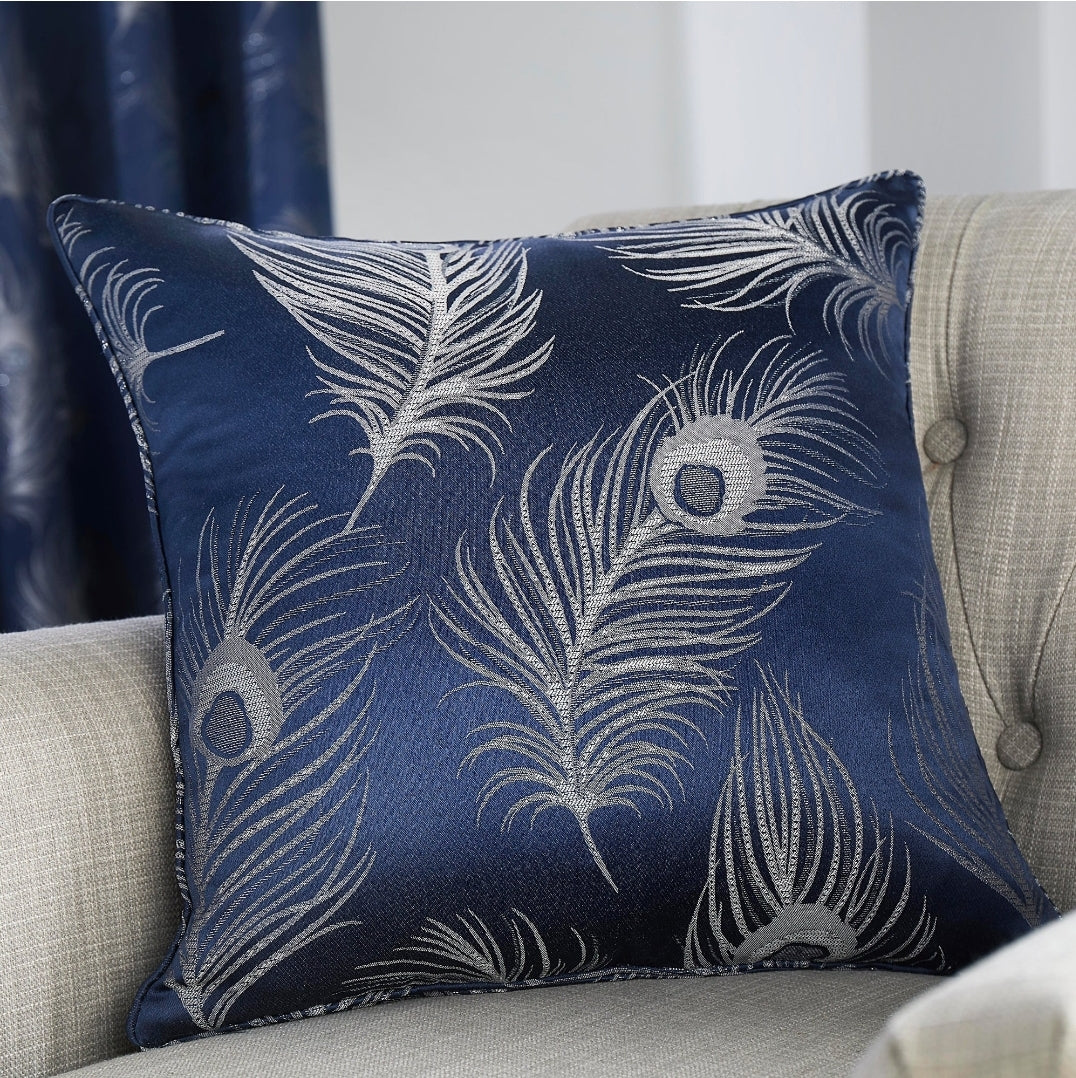 Feather Eyelet Curtains & Cushion by Curtina in Navy