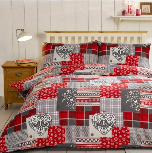 Alpine Patchwork Flannelette Red Duvet Cover Set