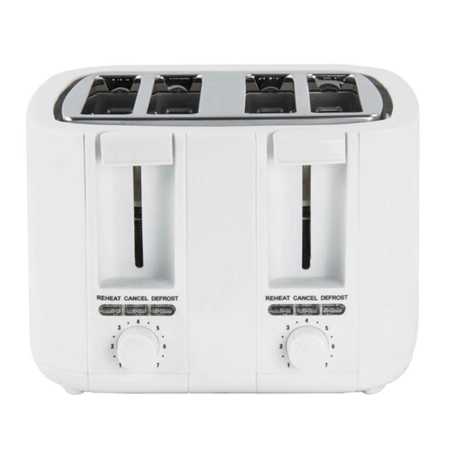 1500W Professional 4 Slice Toaster Wide Slot Toaster with 2 Crumb Trays - White