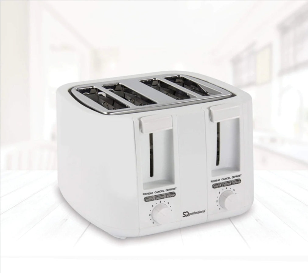 1500W Professional 4 Slice Toaster Wide Slot Toaster with 2 Crumb Trays - White