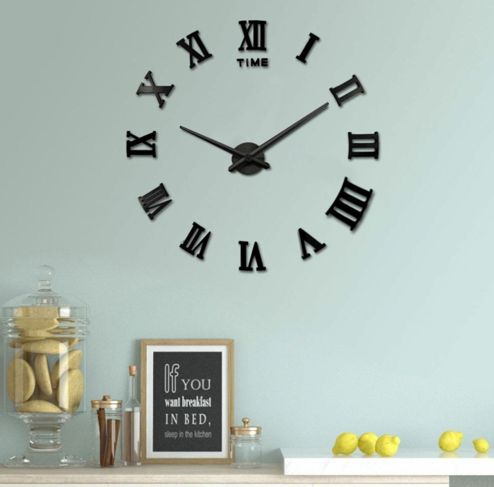 DIY 3D Wall Clock Roman Numerals Large Mirror Surface Luxury Big Art Clock