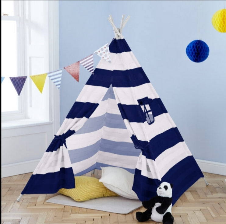 Neo Navy and White Stripe Canvas Kids Indian Tent TeePee