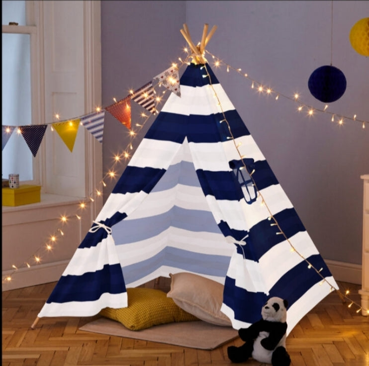 Neo Navy and White Stripe Canvas Kids Indian Tent TeePee