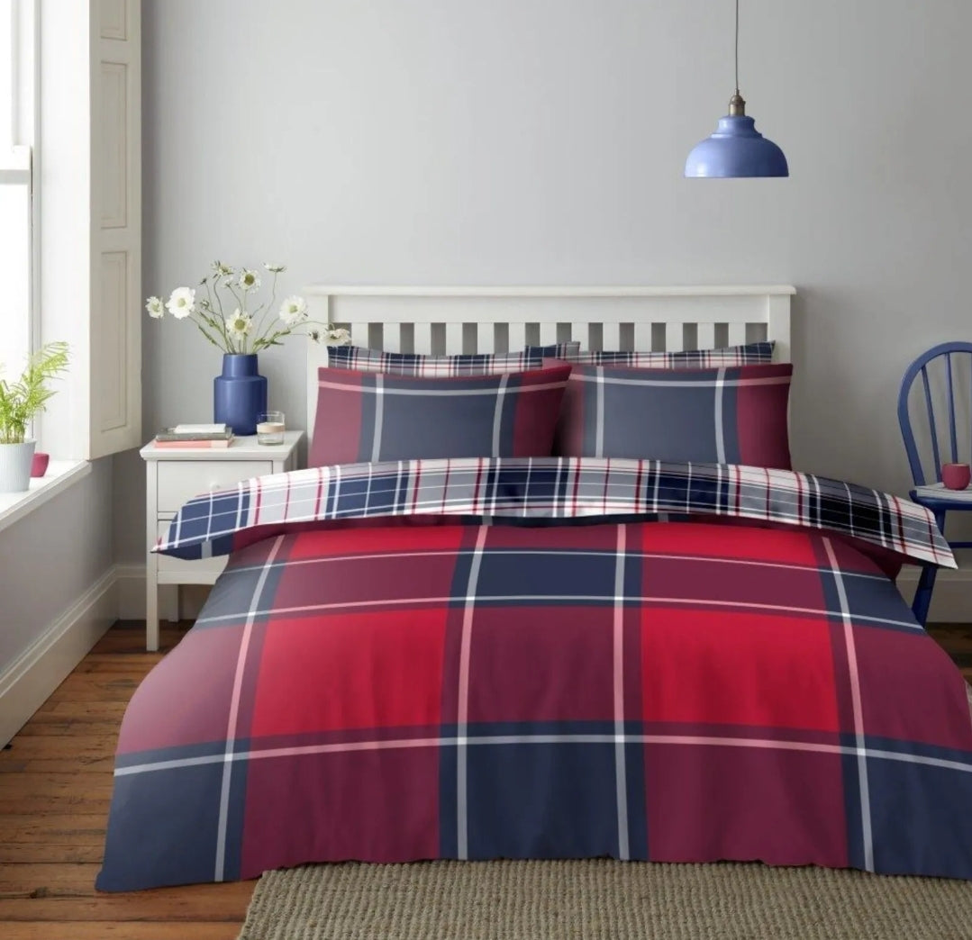 Wimborne Check Duvet Set- Red or Grey