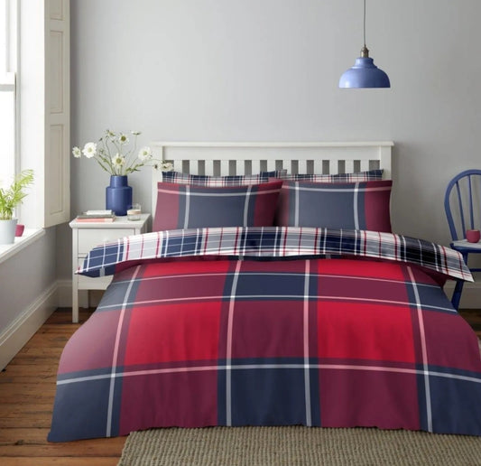 Wimborne Check Duvet Set- Red or Grey