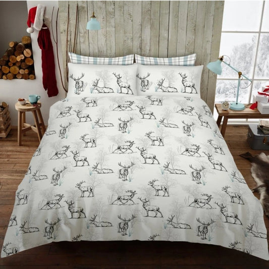 Darlington Stag Duvet Set - White