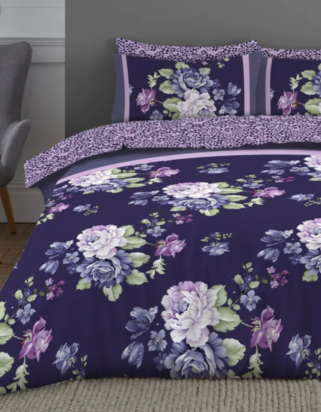 Hayley Printed Complete Bedding Set - Navy