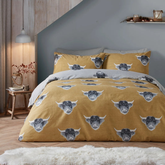 Highland Cow Duvet Cover Set By Fusion Snug In Ochre