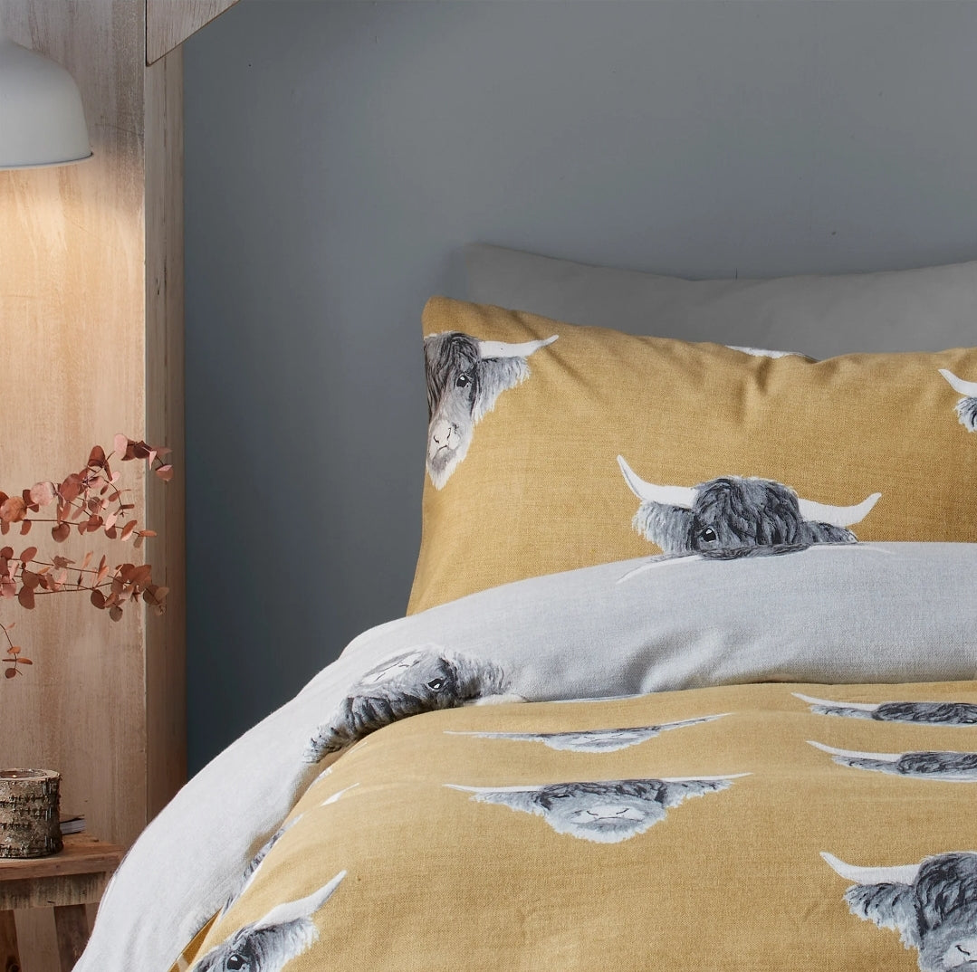 Highland Cow Duvet Cover Set By Fusion Snug In Ochre