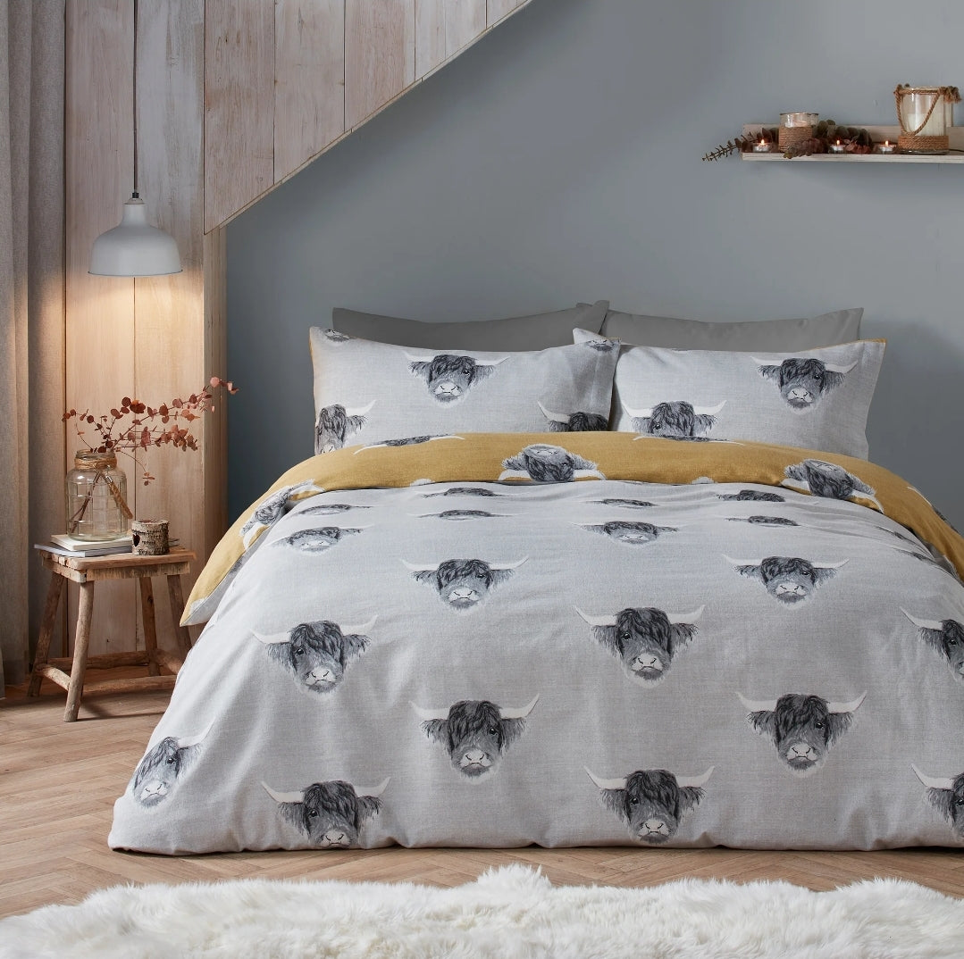 Highland Cow Duvet Cover Set By Fusion Snug In Ochre