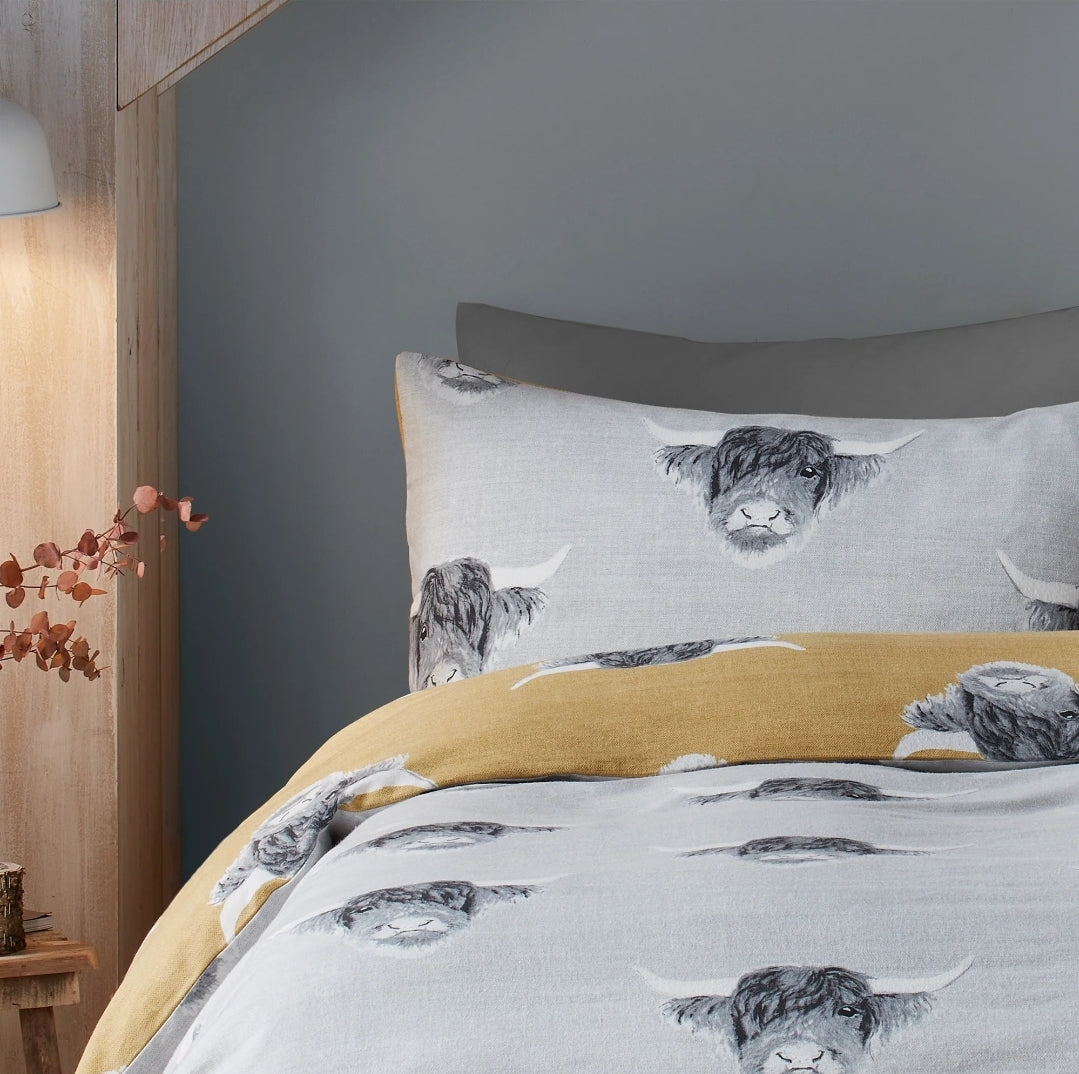 Highland Cow Duvet Cover Set By Fusion Snug In Ochre