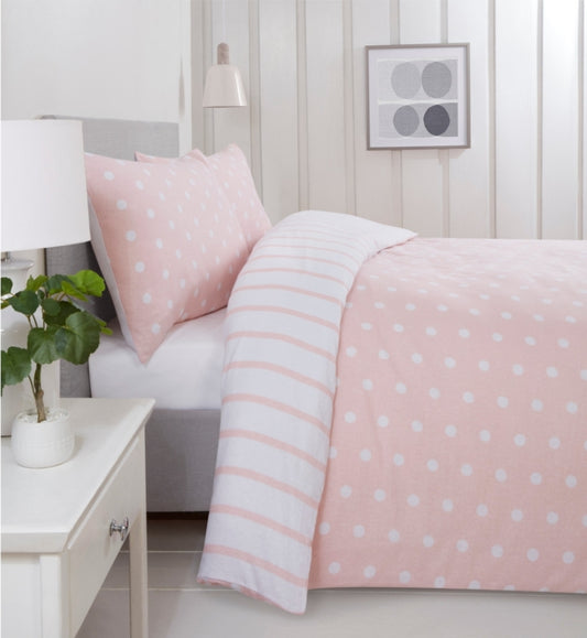 Spots & Stripes Brushed Microfibre Duvet Set - Blush