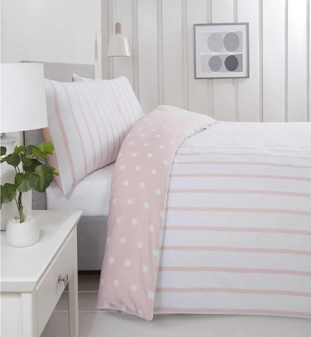 Spots & Stripes Brushed Microfibre Duvet Set - Blush