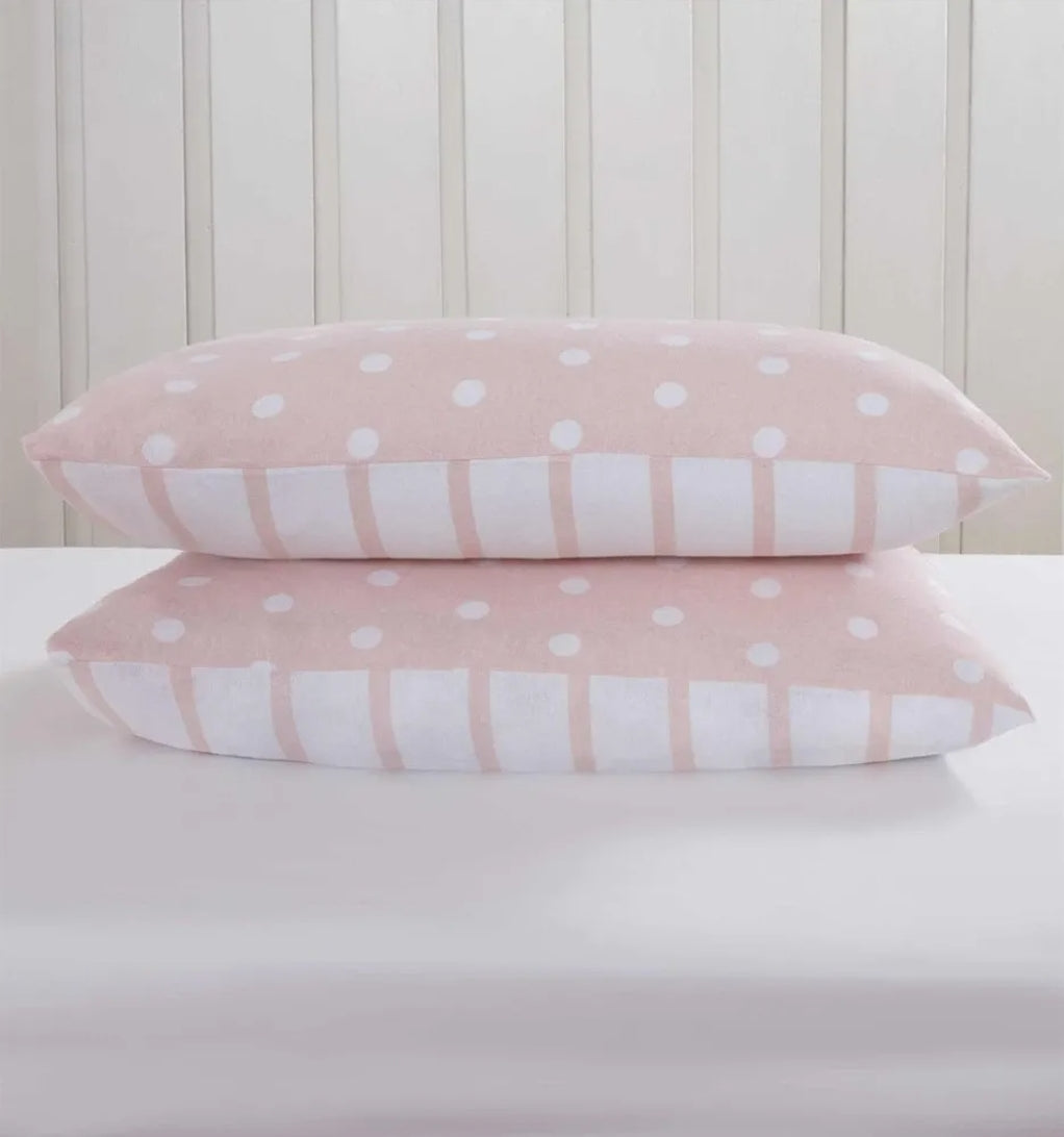 Spots & Stripes Brushed Microfibre Duvet Set - Blush