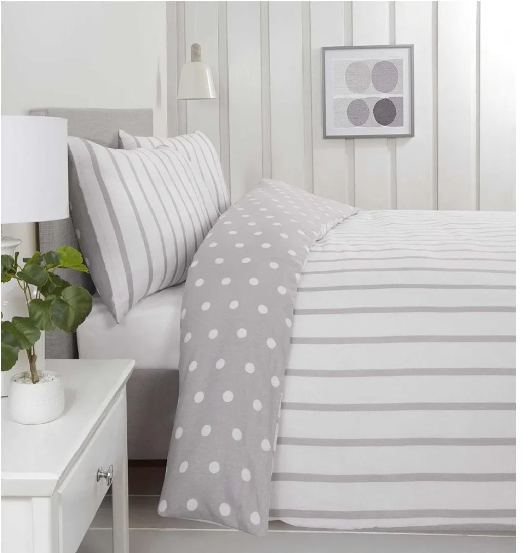 Spots & Stripes Brushed Microfibre Duvet Set - Blush