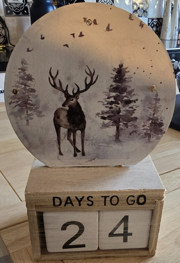 Stag Wooden Christmas Countdown Calendar with Lights