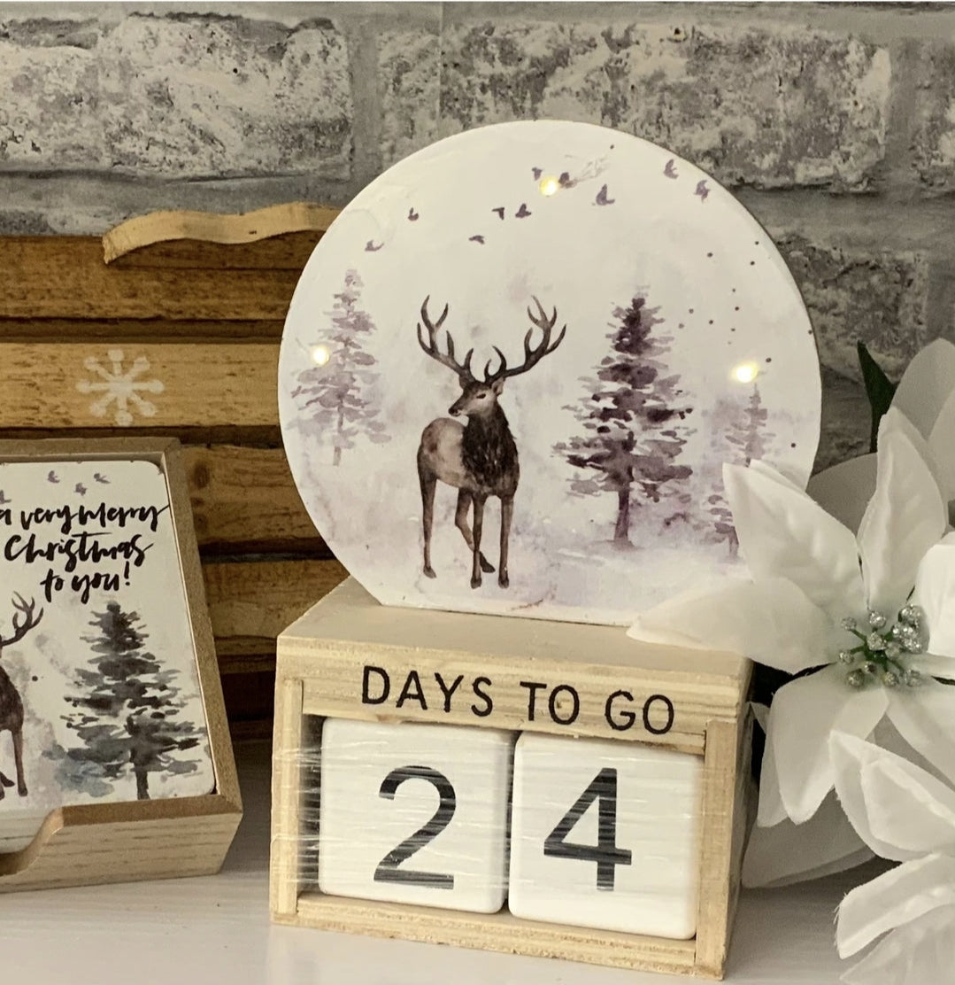 Stag Wooden Christmas Countdown Calendar with Lights