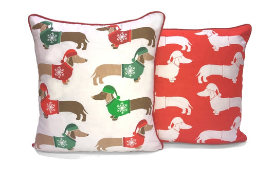 Multi Christmas Sausage Dog Cushion Cover 43x43cm