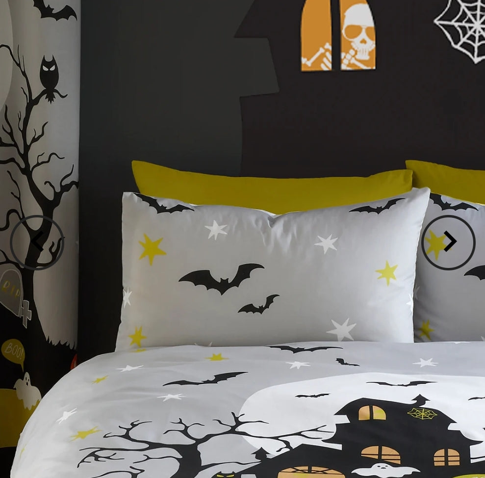 Duvet Cover Set Halloween Haunted House by Bedlam in Grey