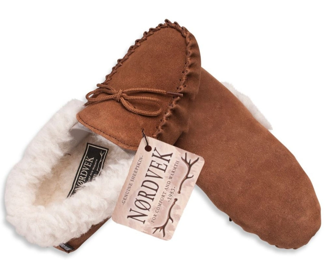 Nordvek Womens Sheepskin Suede Moccasin Slippers With Suede Sole - 418-100