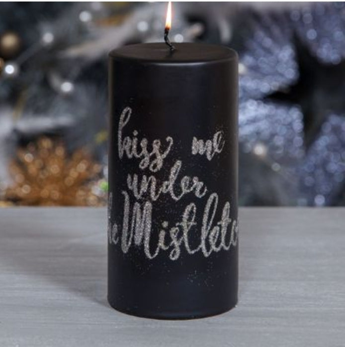 Kiss Me Under the Mistletoe Pillar Candle 6"