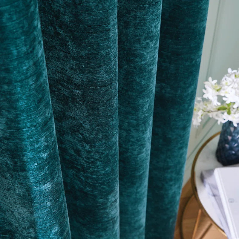 Hyperion Selene Luxury Chenille Weighted Thermal Eyelet Curtains in Rich Teal