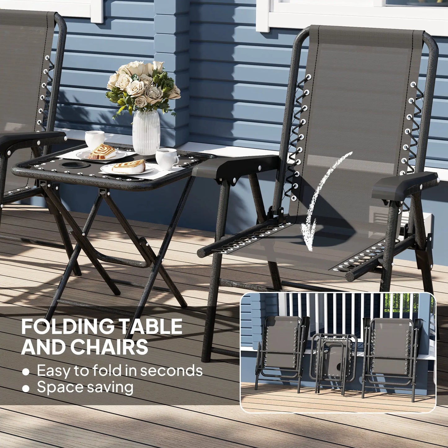 Three-Piece Garden Table and Chair Set - Black