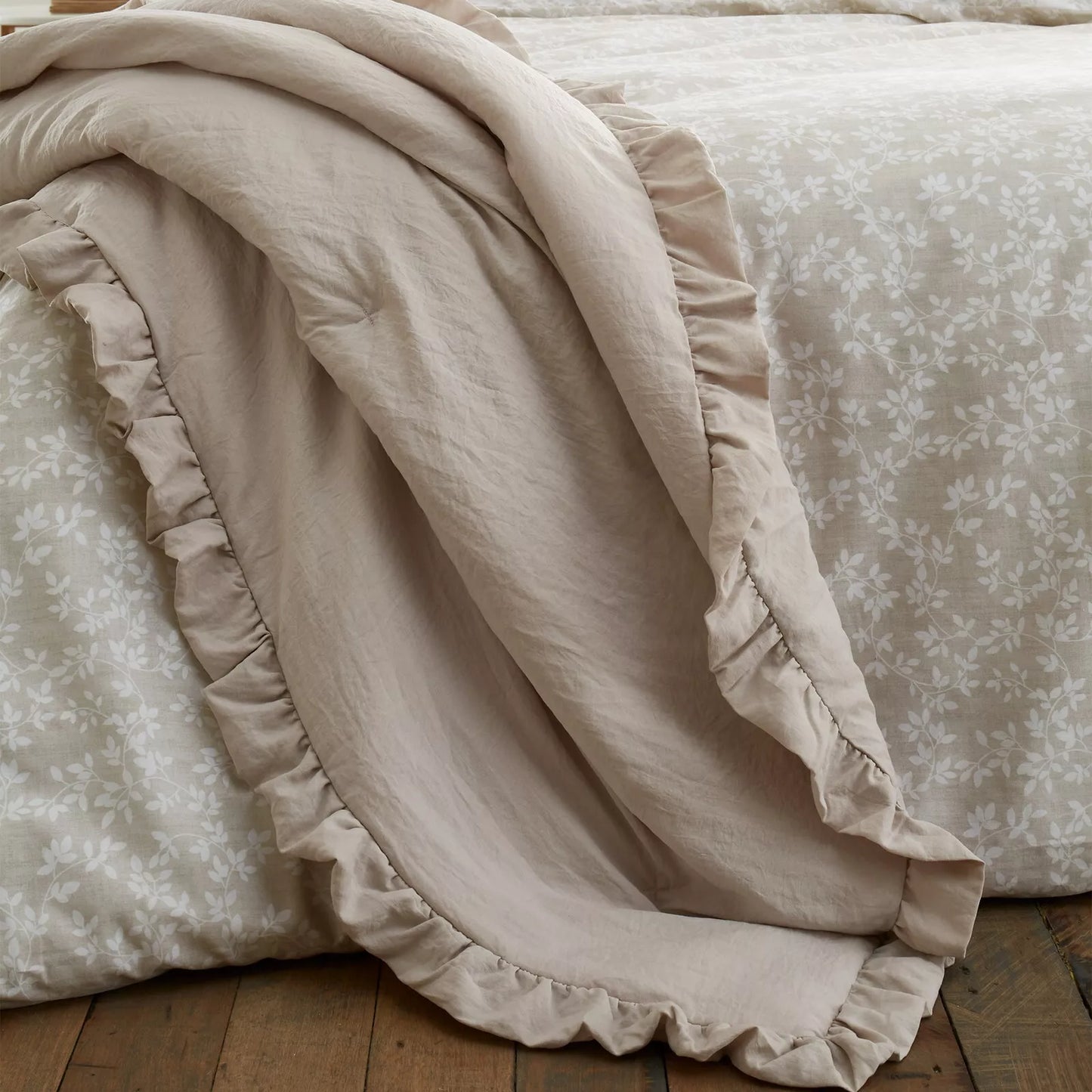 Quilted Soft Washed Frill Bedspread 220x230cm in Natural by Bianca