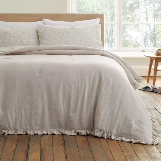 Quilted Soft Washed Frill Bedspread 220x230cm in Natural by Bianca