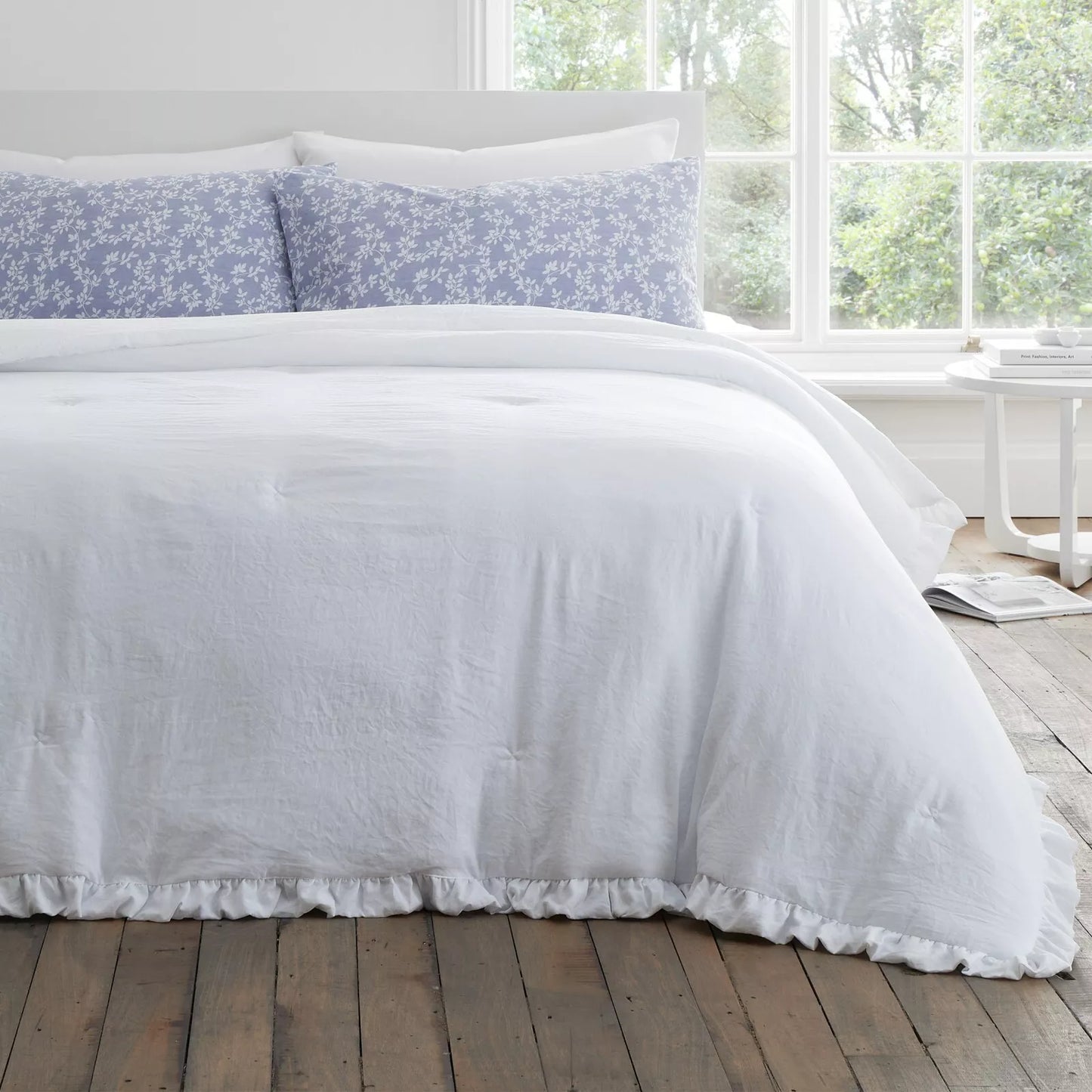 Quilted Soft Washed Frill Bedspread 220x230cm in White by Bianca