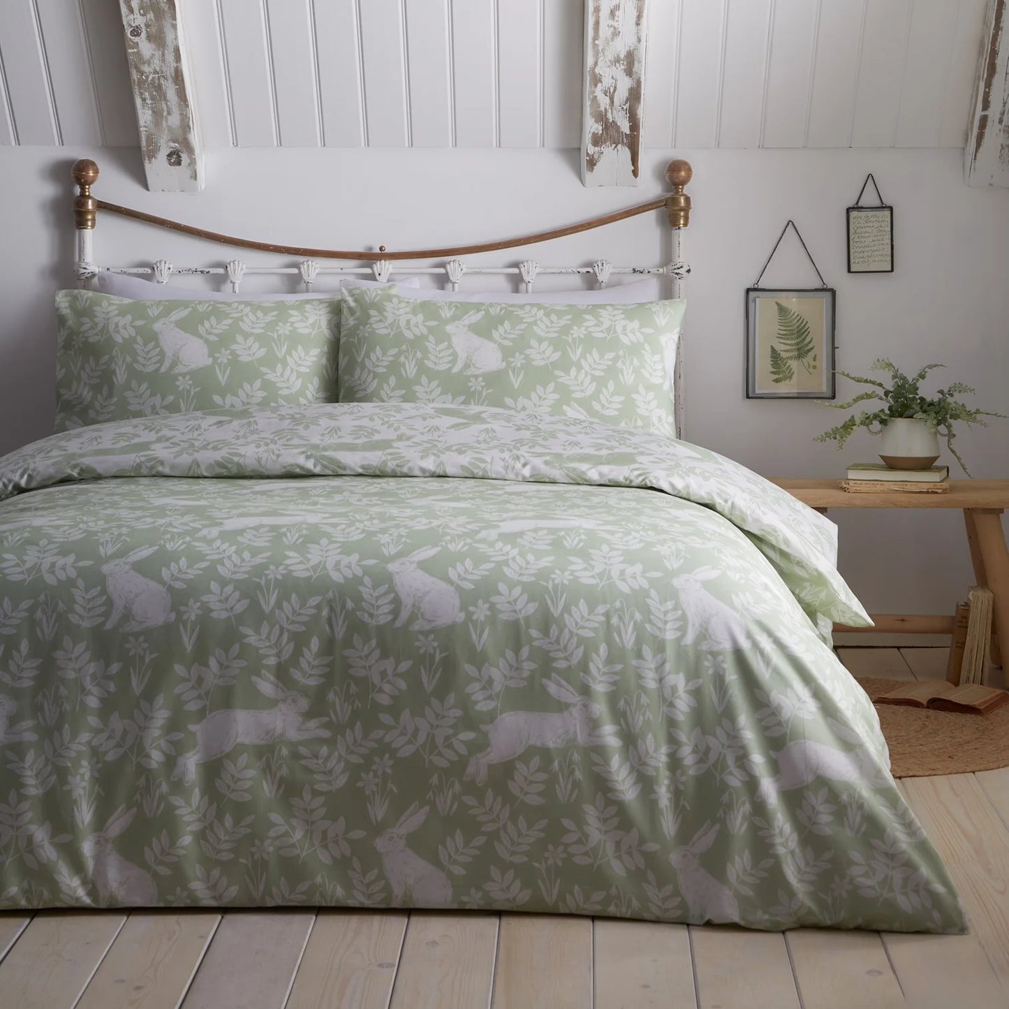 Spring Rabbits Duvet Cover Set by Dreams & Drapes Design in Green