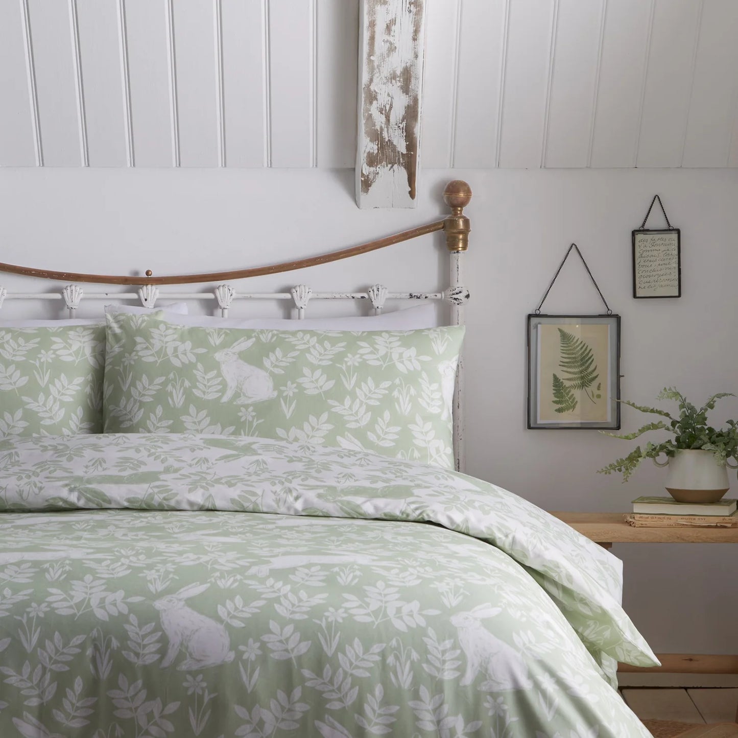 Spring Rabbits Duvet Cover Set by Dreams & Drapes Design in Green