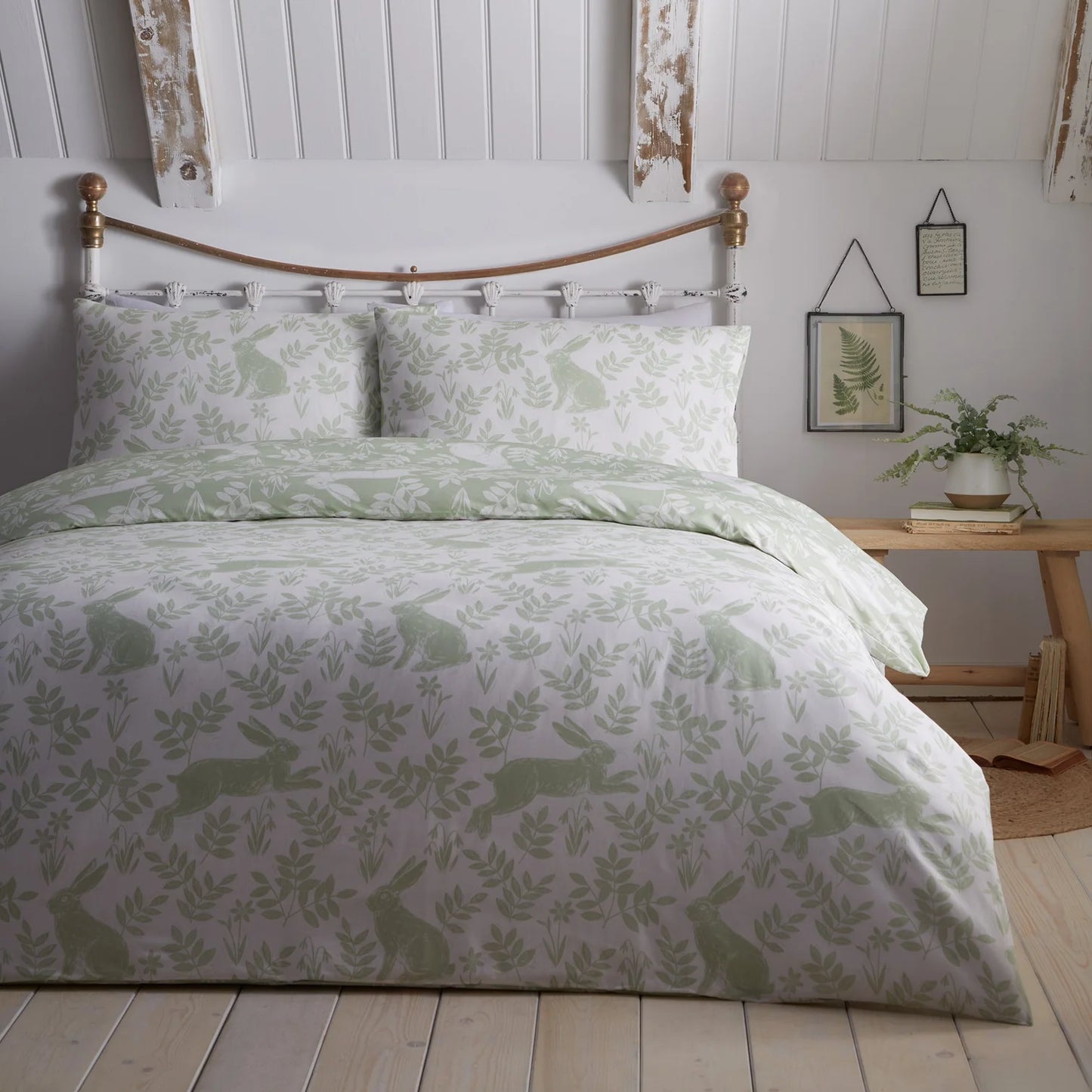 Spring Rabbits Duvet Cover Set by Dreams & Drapes Design in Green