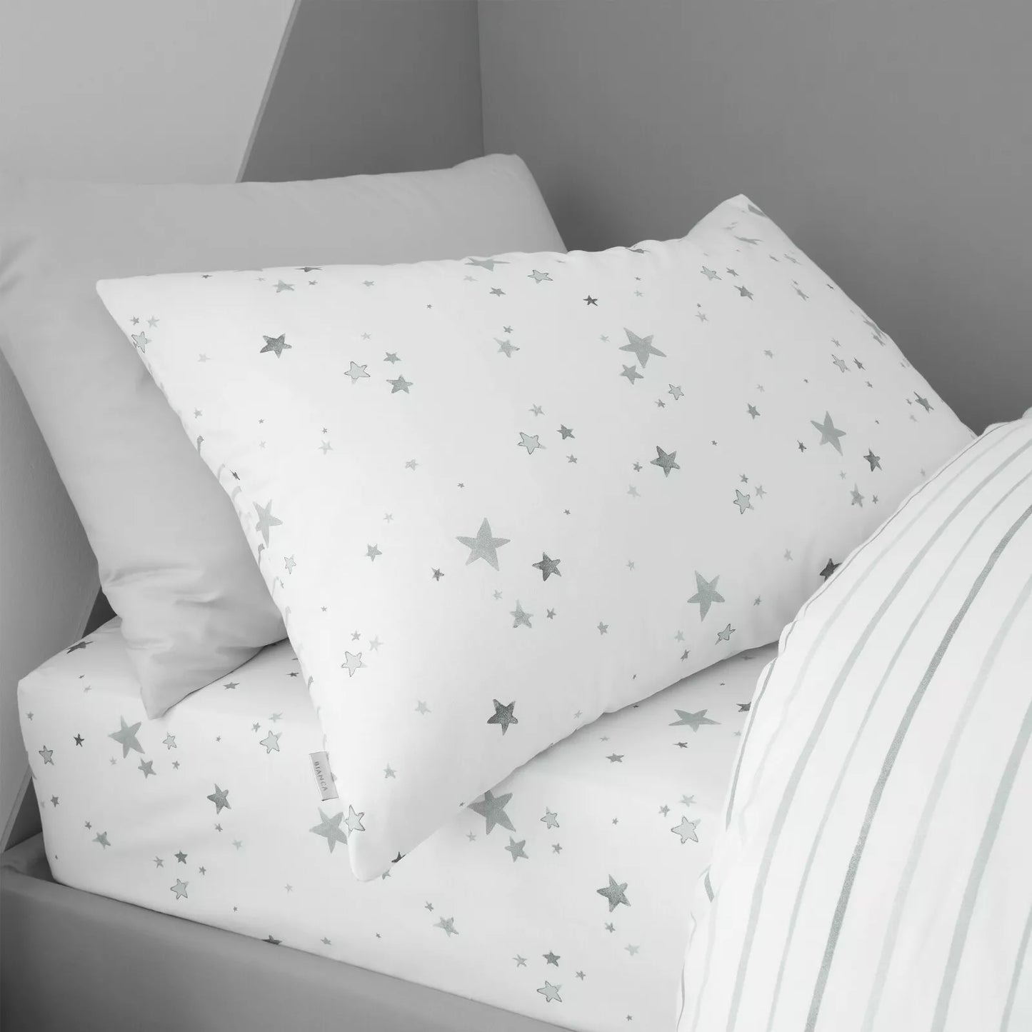 Stars Reversible Duvet Cover Set in Grey by Bianca Kids